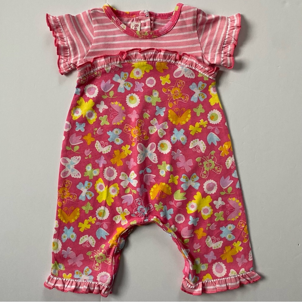 BABY LULU Romper Size 3 Months Vintage NWOT Pink Butterflies Floral Ruffles New